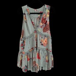 Free People Blue Floral Sleeveless Mini Dress Large